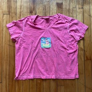 Vintage Sunny Side Up Women’s V-Neck Pink Sailboat Boxy T-Shirt XL